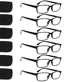 Kerecsen 6-Pack Reading Glasses Blue Light Blocking,Spring Hinge Readers for Men Women,Computer Eyeglasses (6 Black, 0.5, multiplier_x)