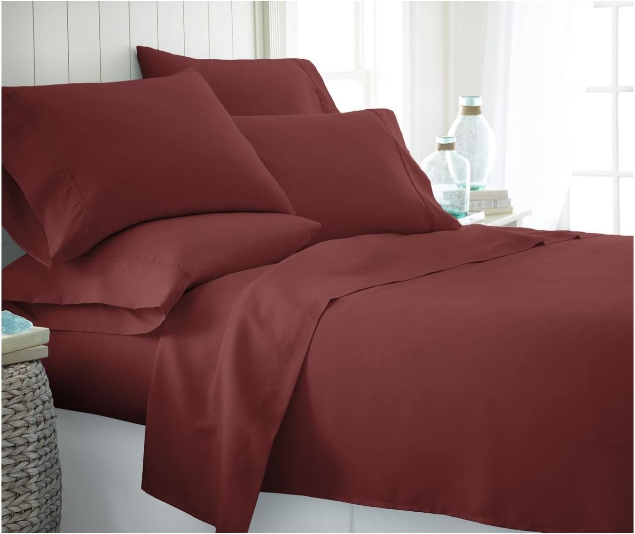 ienjoy Home 6 Piece Bed Sheet Set, King, Burgundy