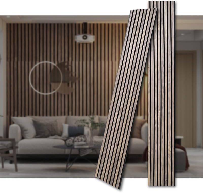 3D Fluted Sound Absorbing Decorative Soundproof Panels | Acoustic Wood SLAT Wall Panels | Interior Design for Walls and Ceilings | 94.48 * 23.62in | 2PCS Coverage | Natural Walnut