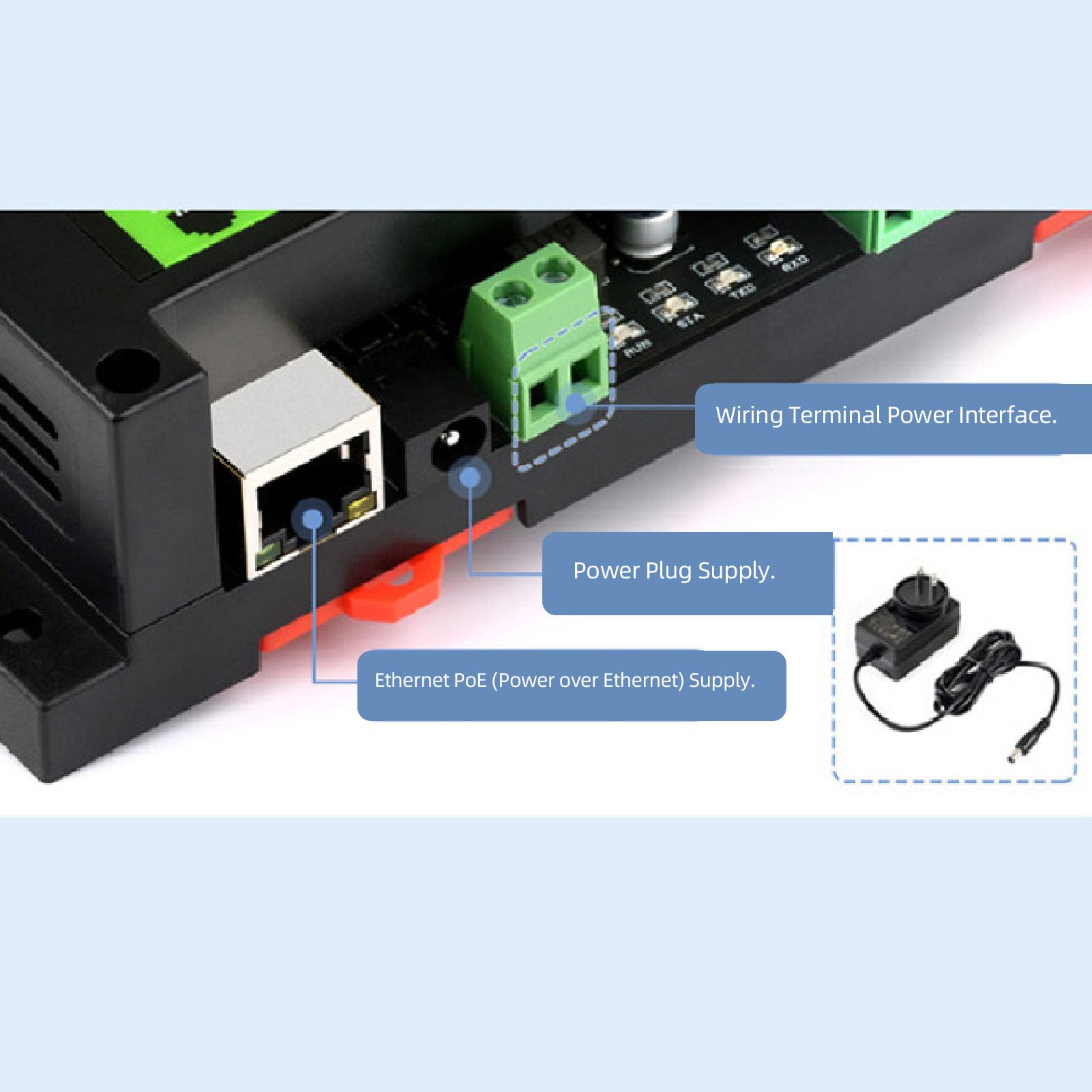 Modulo relè Ethernet 8CH per protocollo RTU, relè industriale alimentato PoE con isolamento tramite optoisolatore, custodia a montaggio su guida in ABS per sistemi di controllo del