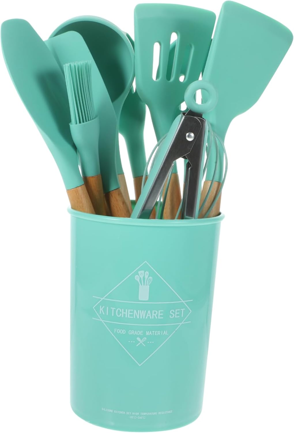 Cabilock Silicone Kitchen Utensil Set with Wooden Handles Nonstick Heat Resistant Cooking Tools Kitchenware Accessories for Baking and Cooking Deep Green Color