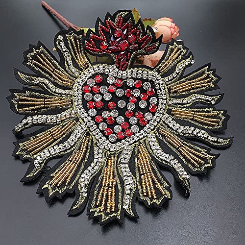 Tesytto 3 Pieces Beaded Patches Rhinestone Heart Star Bee Insect Fabric Applique Sew On Patches For Clothing, Jeans, Jackets, Scrapbooking Handbag Shoes Diy Decorative Patches (Choice_6) #TOP4