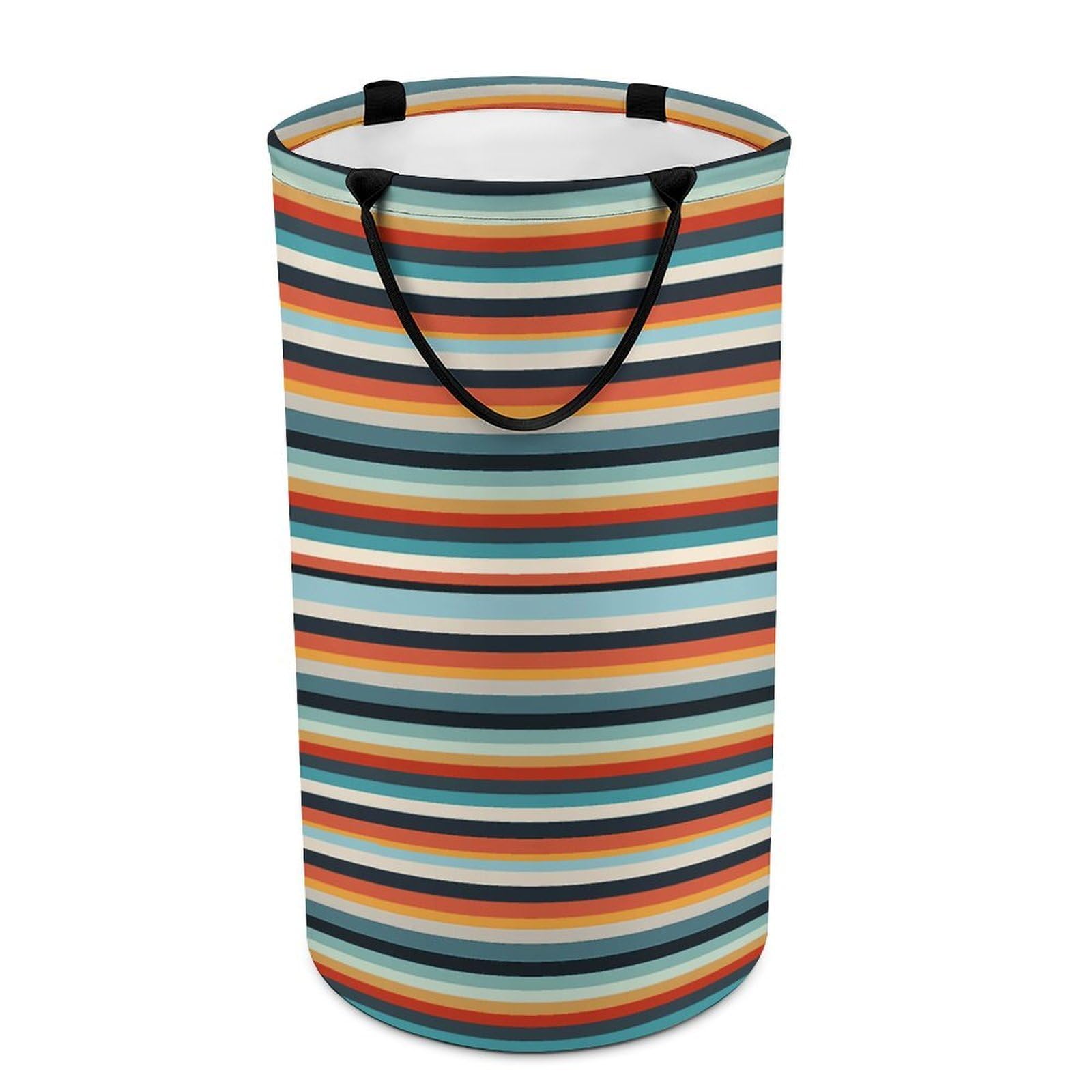 Fashion Striped Laundry Basket Freestanding Laundry Hamper with Handles Waterproof Dirty Clothes Hamper Collapsible Washing Bin Aesthetic Clothes Basket for Bathroom Bedroom Dorm