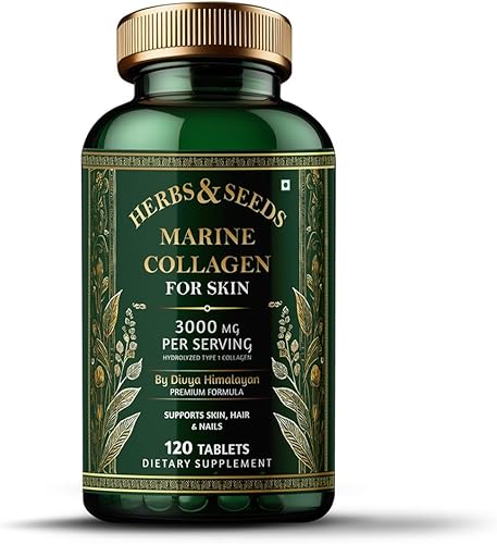 Herbs & Seeds Píldoras de colágeno marino para mujeres y hombres, 120 cápsulas  Tipo I, II, III, V, X - Péptidos de colágeno hidrolizados con