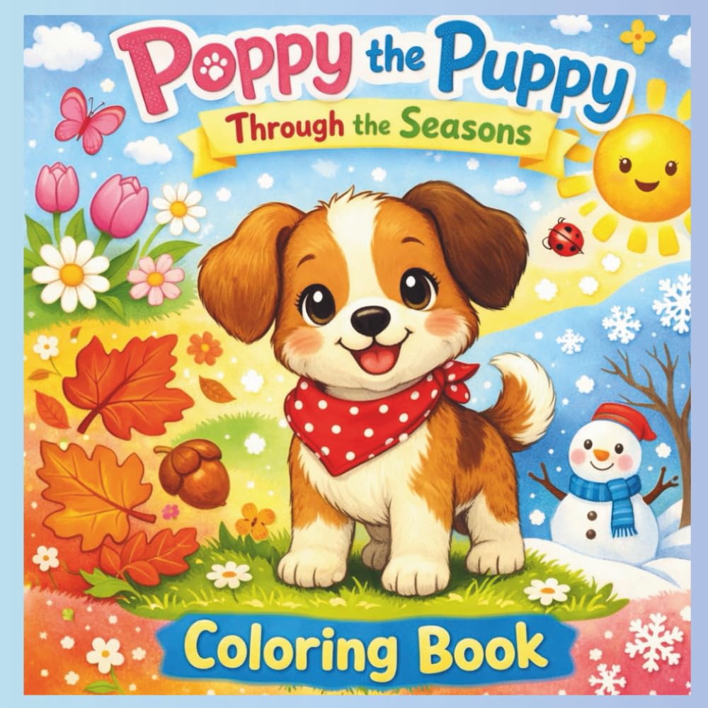 Poppy The Puppy Through the Seasons: Coloring Book for All Ages