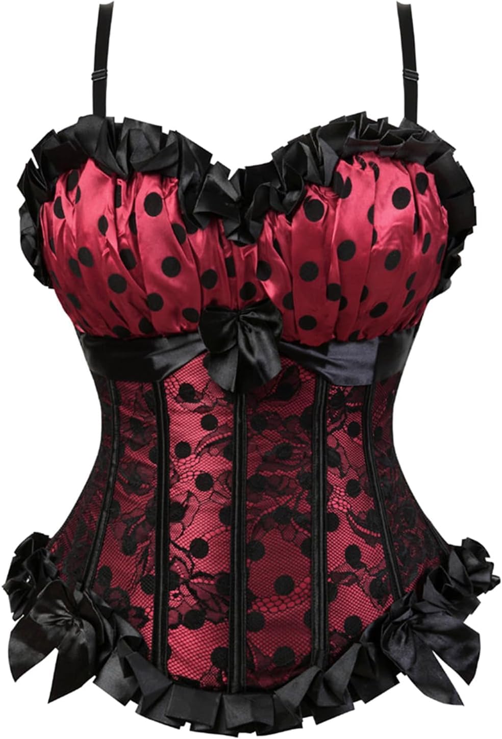 Women's Lace up Gothic Jacquard Shoulder Straps Tank Overbust Shaper Corset Bustiers Top