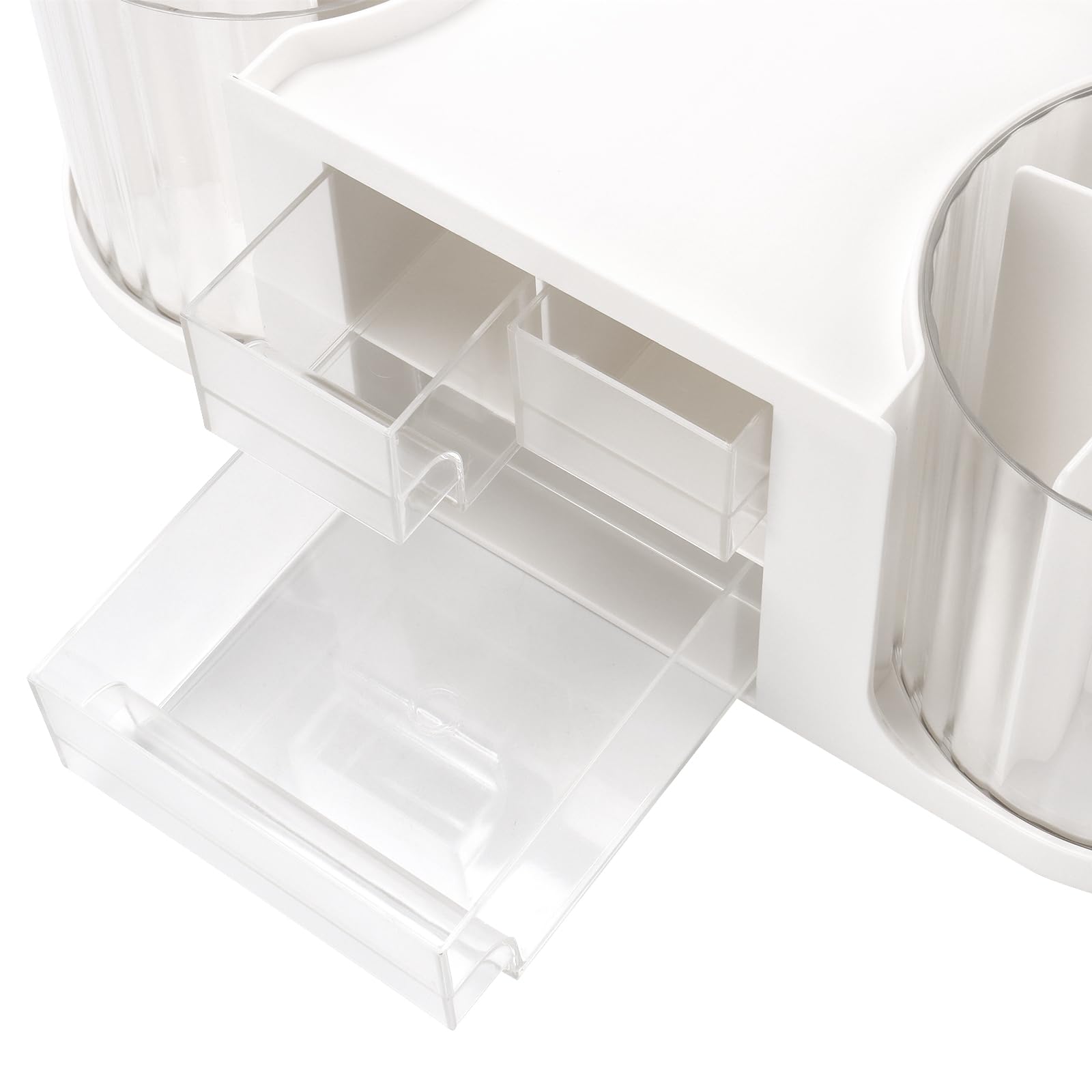 SINJEUN Portapenne a Doppia Rotazione, 2 Pezzi, Organizer Scrivania in Plastica Bianca Trasparente, 36,5 x 12,6 x 13 cm