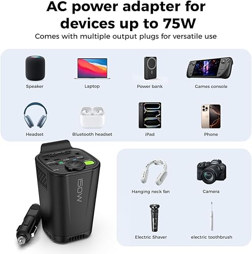 Miniatura 3 de YIXXI Inversor de corriente para automóvil de 150 W, portavasos de CC de 12 V a 110 V, adaptador de enchufe de automóvil, convertidor de salida para