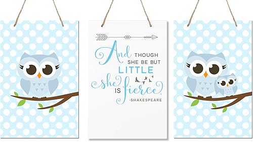 Miniatura 3 de LifeSong Milestones y Though She May Be Little She is Fierce 3 piezas búho niños señal de decoración de pared para niños, dormitorio, guardería,
