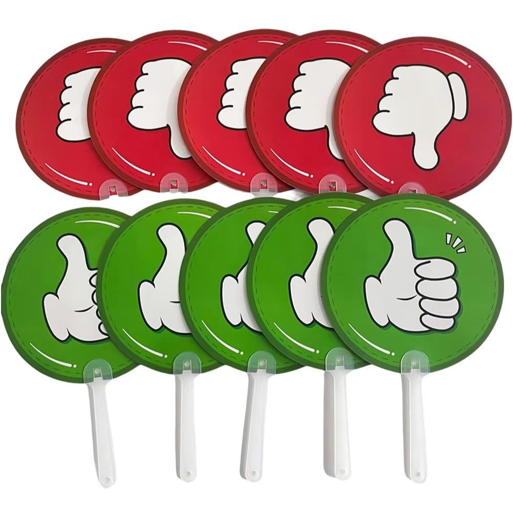 Baokuan 10 Pack Thumbs Down Classroom Voting Paddles Handy Teacher Classroom Event Supplies Plastic Sign Green Red Yes or No Paddles True False Paddles