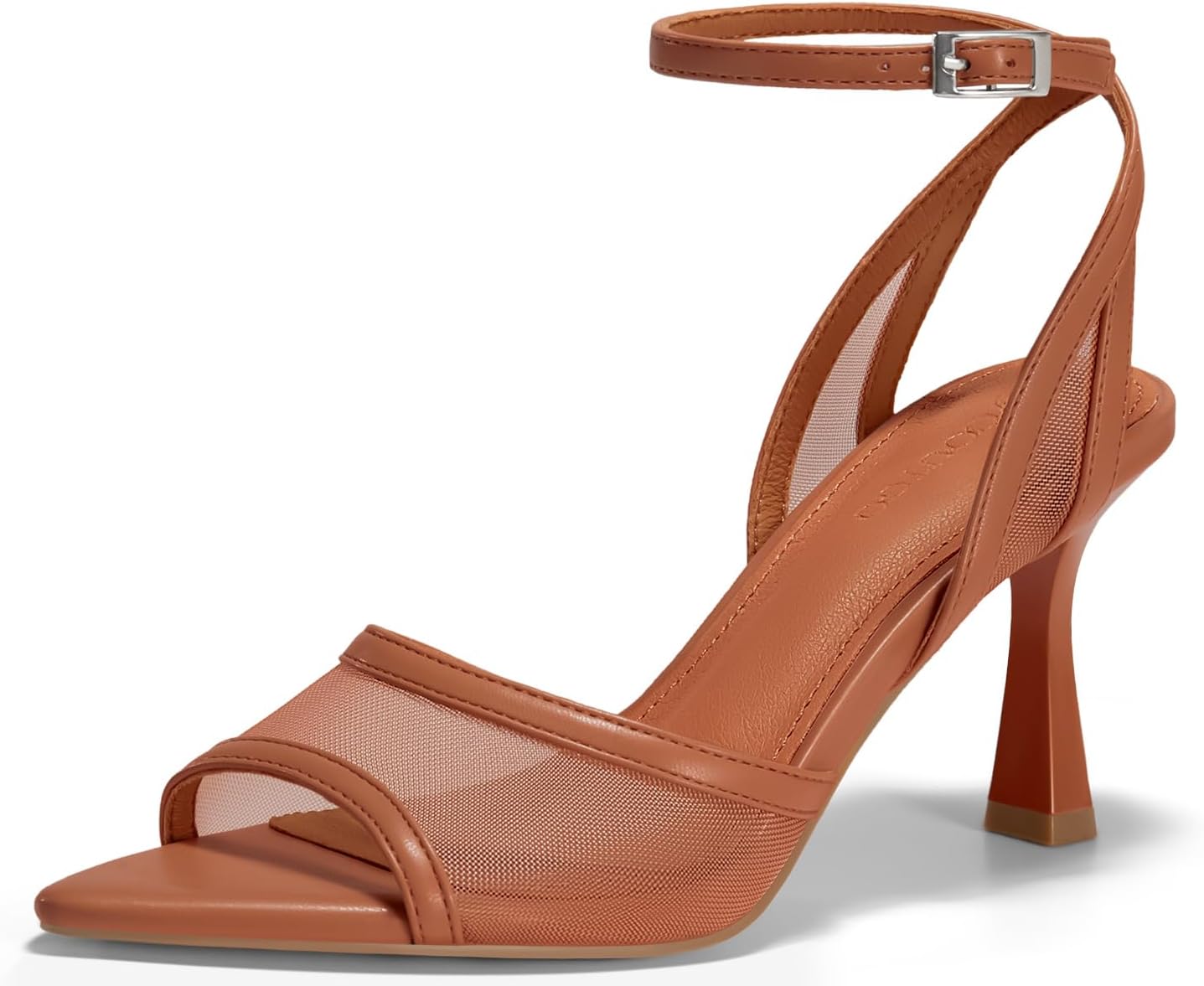 Coutgo Womens Kitten Heels Sandals Pointed Open Toe Ankle Buckle Strap Summer Dress Shoes