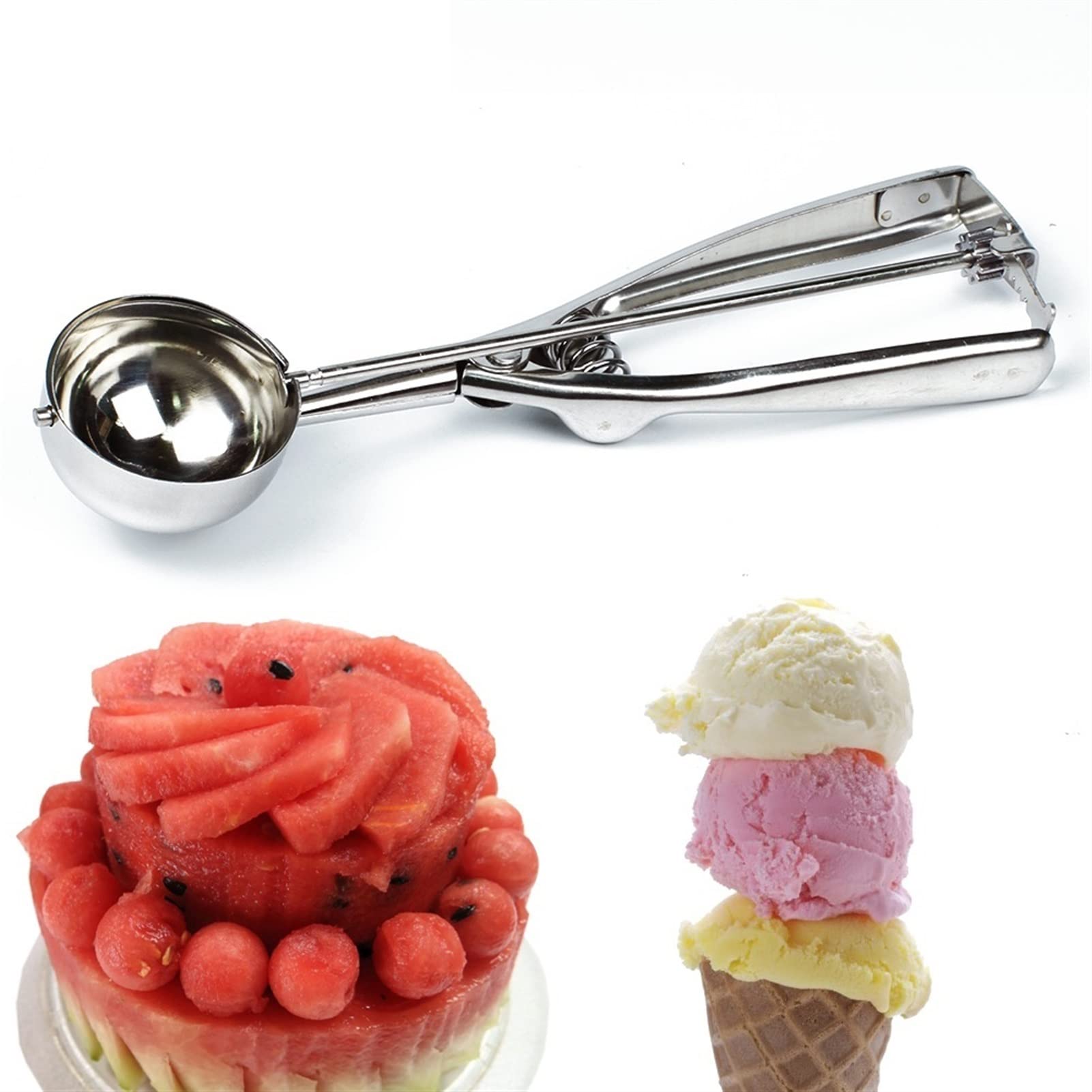 DEWIN Obst-Eisportionierer, 1 Stück, Praktischer Edelstahl-Eisportionierer, Kartoffelpüree-Löffel Mit Kunststoffgriff, Küchenwerkzeug (weiß, 8