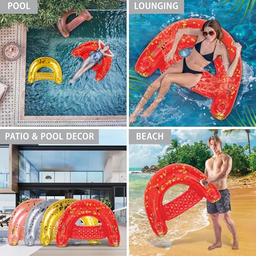 Image of POZA Inflatable Pool Float Chair - Luxurious Lounger Filled with Sparkle Confetti, 2 Built in Cup Holders & Handles, Water Floating Chair for Beach, Lake & Swimming Pool - 48 x 38 Inch