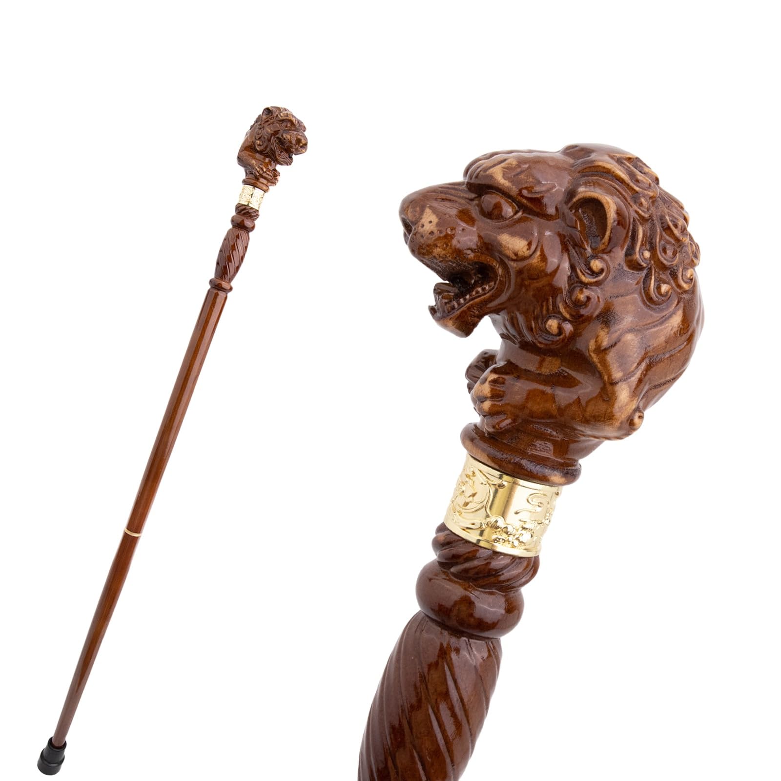 Handgeschnitzter Gehstock Aus Holz Mit Tigerkopf, Ergonomischem Griff und Gummispitze für Damen und Herren – Modischer, Einzigartiger Gehstock für Senioren – 95 cm