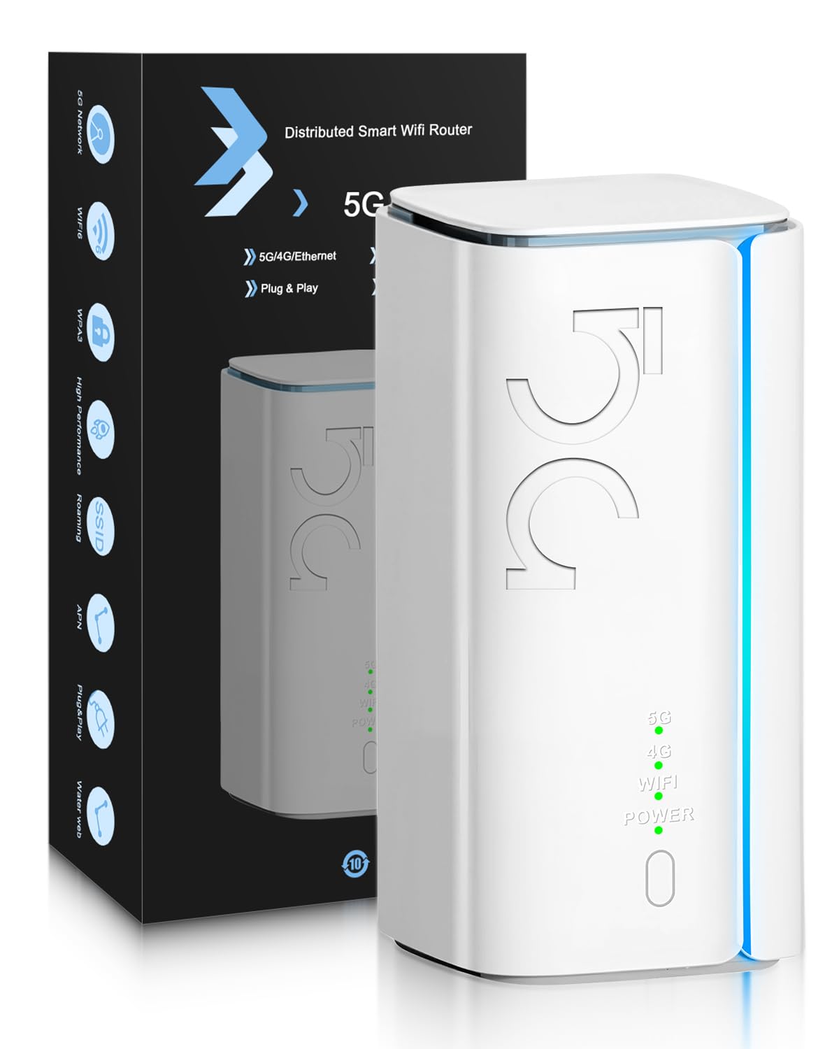 Enstixsm 5G WiFi 6 Router with SIM Card Slot,AX1800Mbps Dual Band,Built-in Mesh for Whole Home Coverage,NSA/SA Modem for Home Office,Plug Play, No