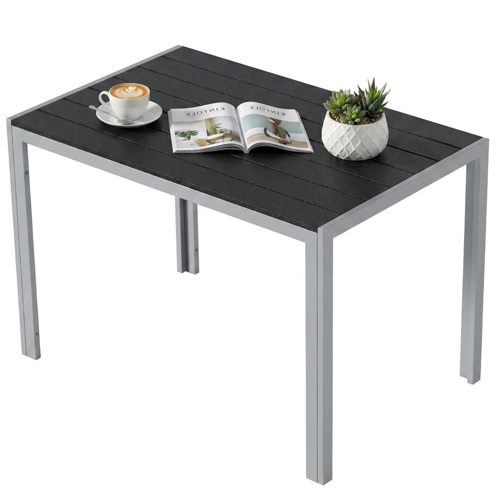 LIFERUN 110 x 70 x 73cm Garden Dining Table, 4 to 6 Seater Outdoor Table — image 1