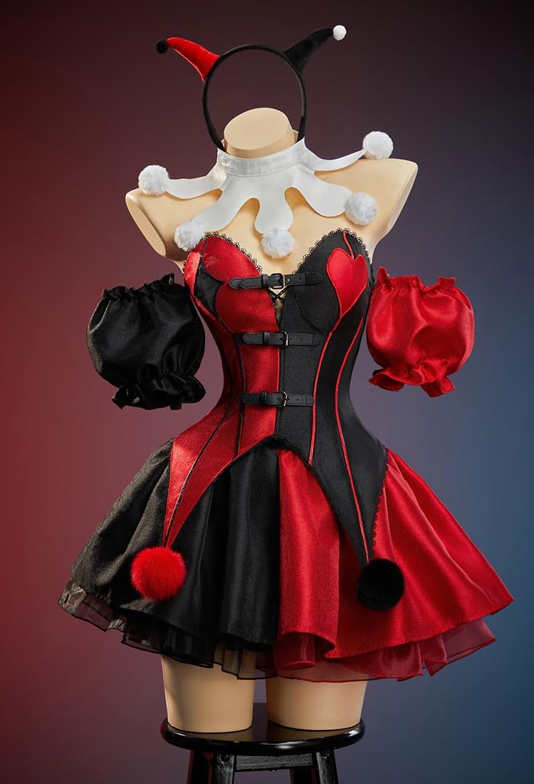 MEOWCOS Red Black Patchwork Corset Skirt Set Off-shoulder Corset and Layered Skirt with Collar Headband