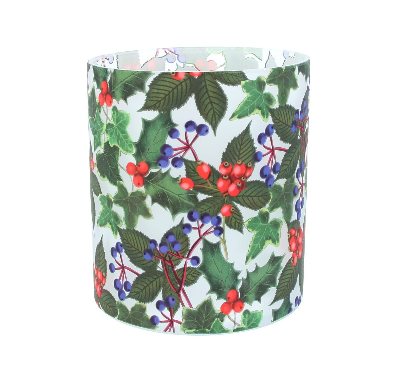 Small Glass Candle/Tea light Holder 10cm holly design by Gisela Graham