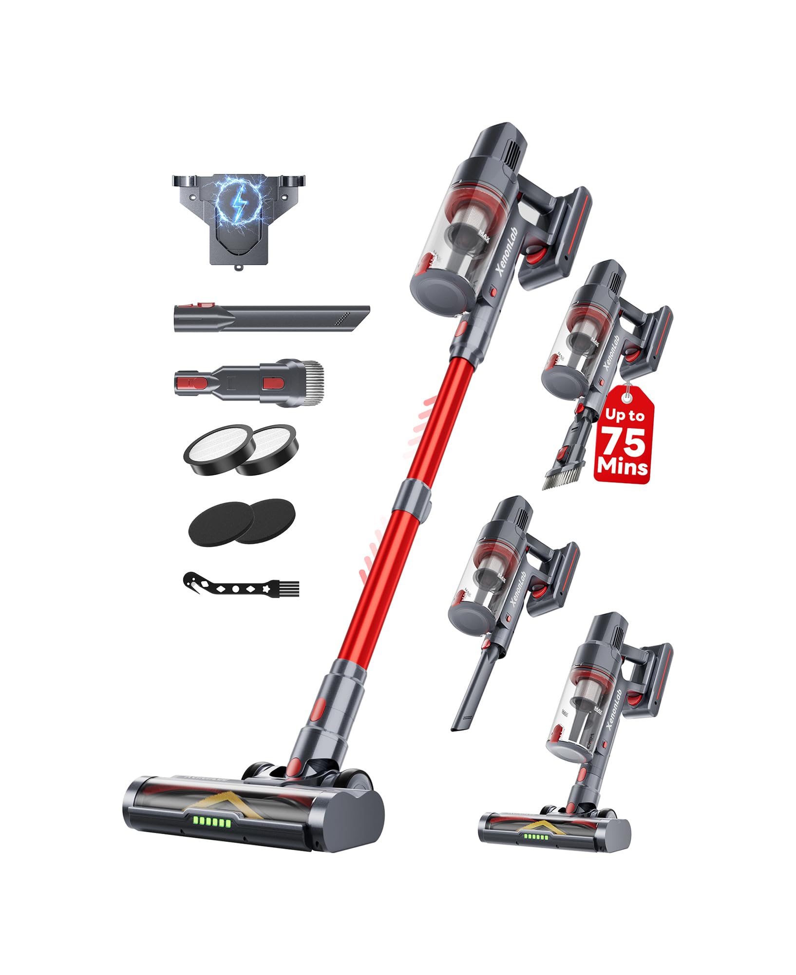 Photo 1 of XenonLab Cordless Vacuum Cleaner, 75Mins/55KPa/650W Freestanding Vacuum Cleaners for Home, with Anti-Static&Anti-Tangle Brush, LED Touch Screen, Stick Vacuum for Carpets, Pet Hair, Hardwood Floors