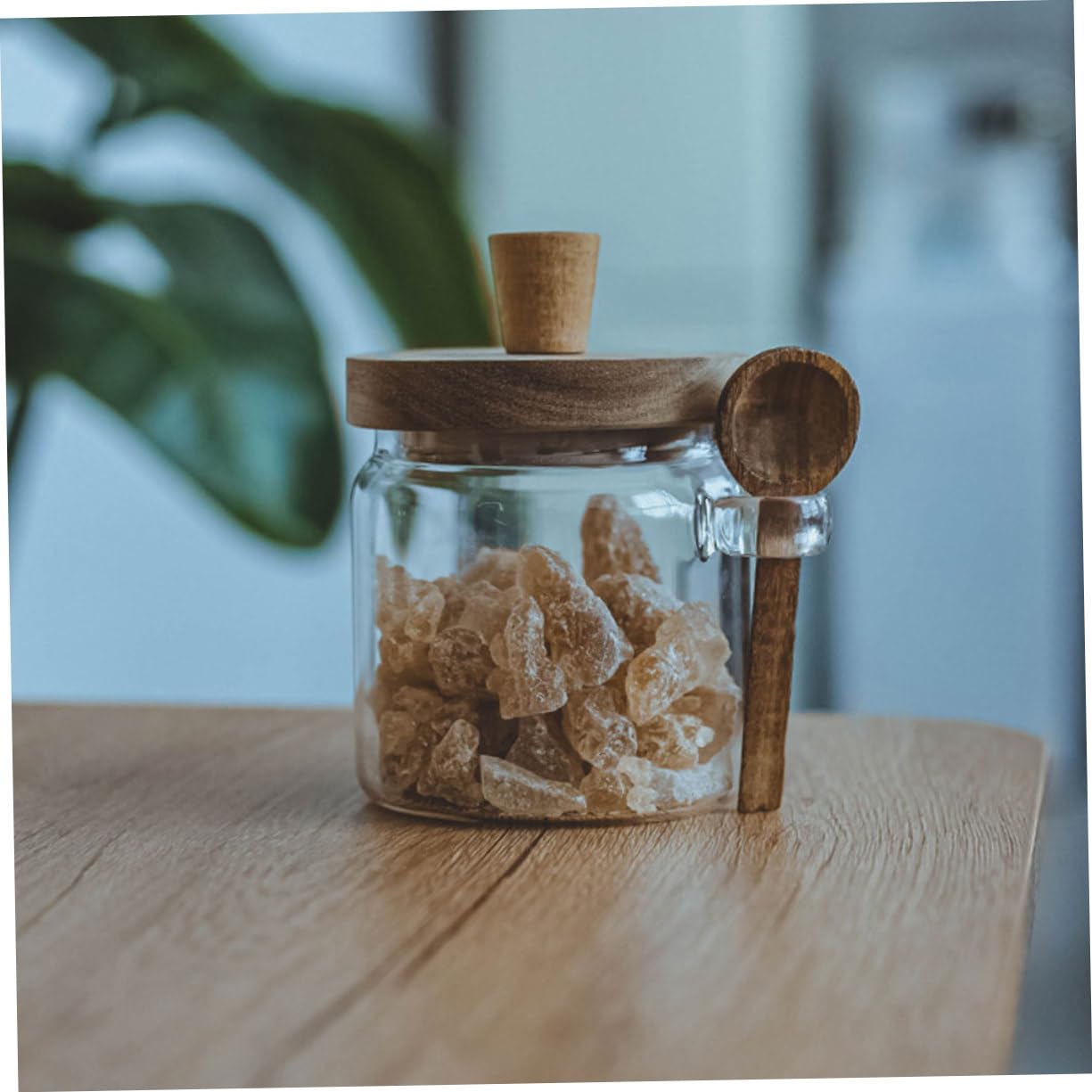 NOLITOY 3 Stück Gewürzgläser aus Hochborosilikat Glas mit Holzdeckel und Löffel Luftdichte Gewürzbehälter für Küche Vorratsgläser zur Aufbewahrung von Salz Pfeffer und Zucker
