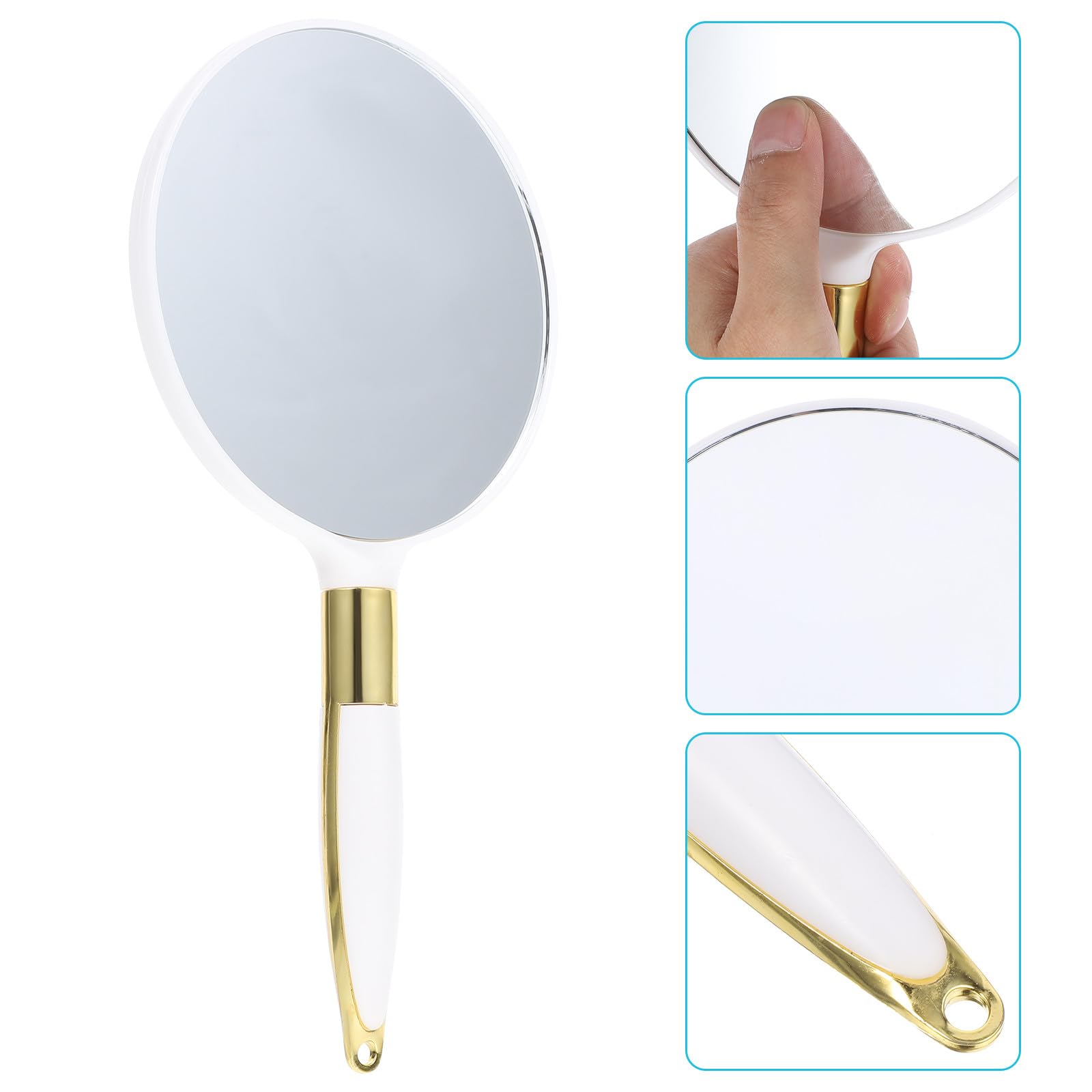 TEHAUX Handspiegel Europäischen Stil aus Tragbarer Abs im Glas Retro und Runder Kosmetikspiegel mit Aufhängeöffnung Design für Frauen und Mädchen