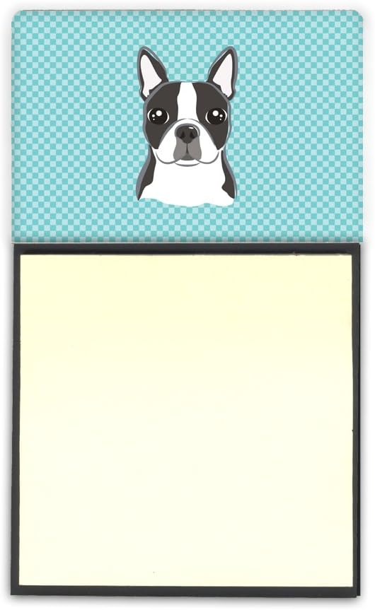 Caroline's Treasures Checkerboard Blue Boston Terrier Refillable Sticky Note Holder or Postit Note Dispenser, 3.25 by 5.5", Multicolor