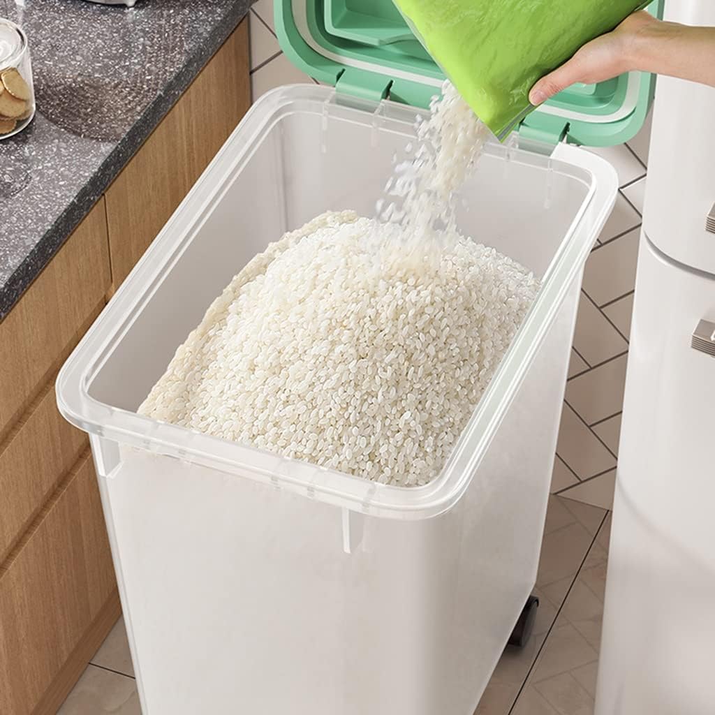 Kitchen Rice Container,20L/40L Seal Flour Dispenser, Flip Cover Rice Bucket,for Cereal Grain Flour Rice Nuts Beans Pet,Toys, Snack Storage (Green Capacity 20L)