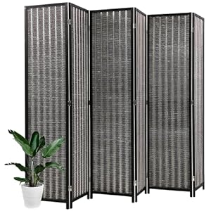 6FT Room Divider 6 Panel, 72 Inch Wall Divider Wood Screen Privacy Screen Seperating Divider Handwork Bamboo Folding Portable for Home Bedroom, Black