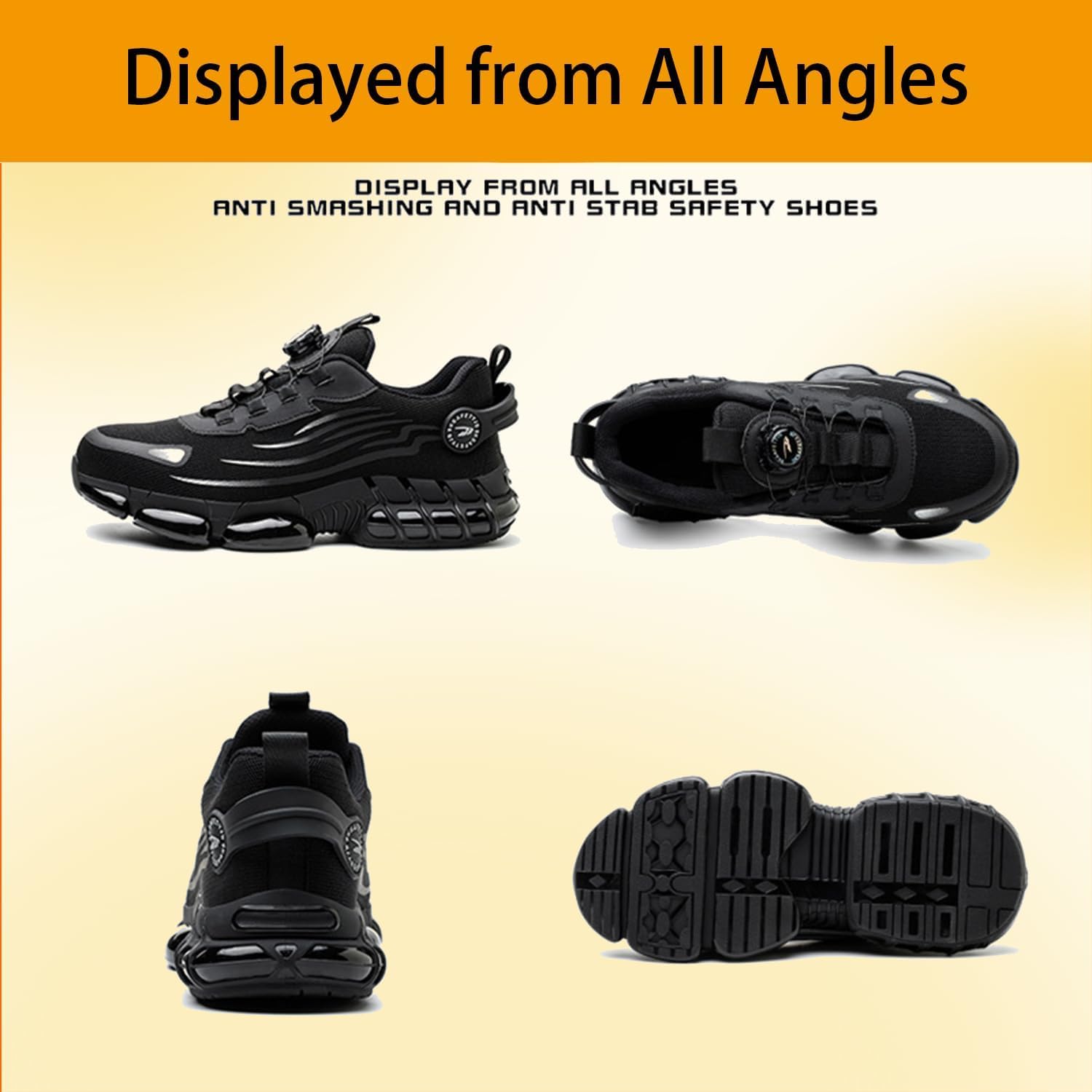 Steel Toe Shoes for Men Women Safety Work Shoes with Cushioned Sole Lightweight Breathable Slip-on Safety Sneakers Industrial Construction Non-Slip Work Footwear Black - Image 7