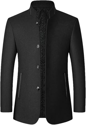 Mens Woolen Stand Collar Mens Jacket Suit Autumn Winter Wool Blend Coats Male