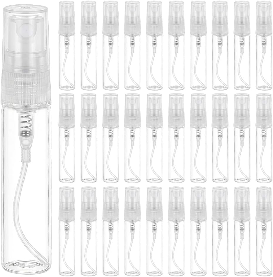 BENECREAT 30 stuks 5 ml glazen mini-spuitflessen, transparante, hervulbare, lege reisflesjes met verstuiver met plastic dop voor parfum, geuren, reisaccessoire voor make-up BENECREAT 30 stuks 5 ml glazen mini-spuitflessen, transparante, hervulbare, lege reisflesjes met verstuiver met plastic dop voor parfum, geuren, reisaccessoire voor make-up