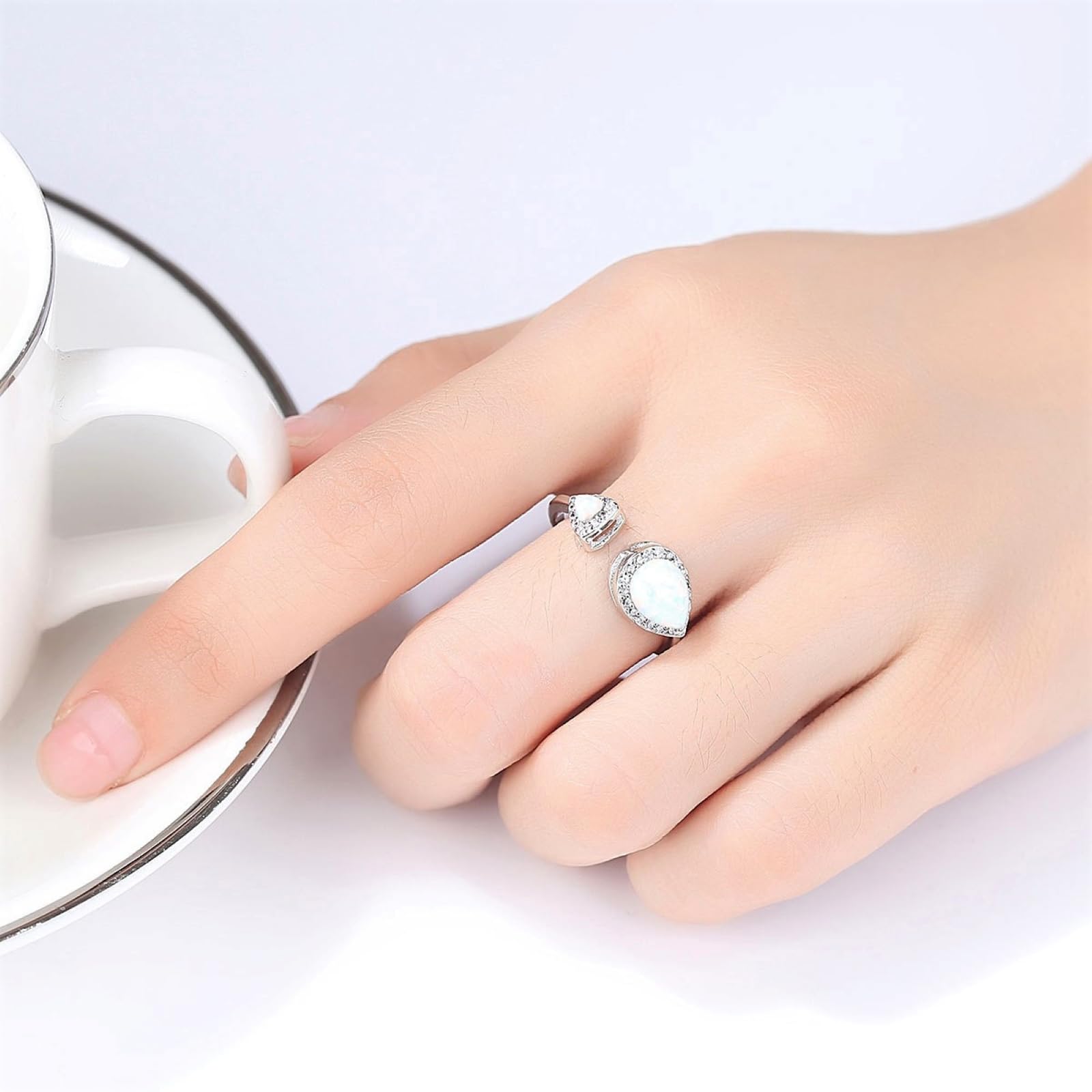 925 Argento Anelli Donna Ragazza Aperti Regolabile Anello Opale Pietra Preziosa Anelli di Promessa Fidanzamento Fede Nuziale Regalo