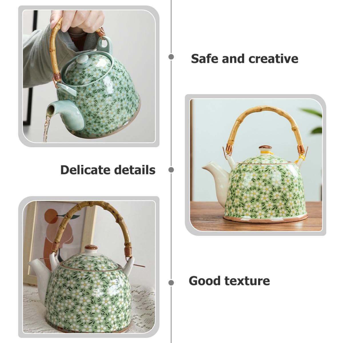 Teiera in Ceramica Verde con Manico, Filtro, Design Giapponese Classico
