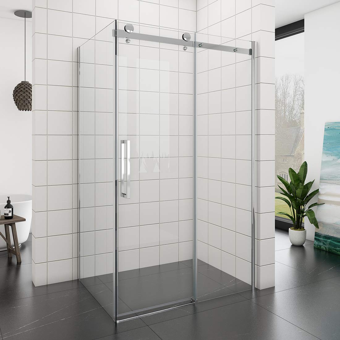 Kabina prysznicowa 130 x 90 x 195 cm z drzwiami przesuwnymi ścianka prysznicowa z 8 mm ESG Nano Glass