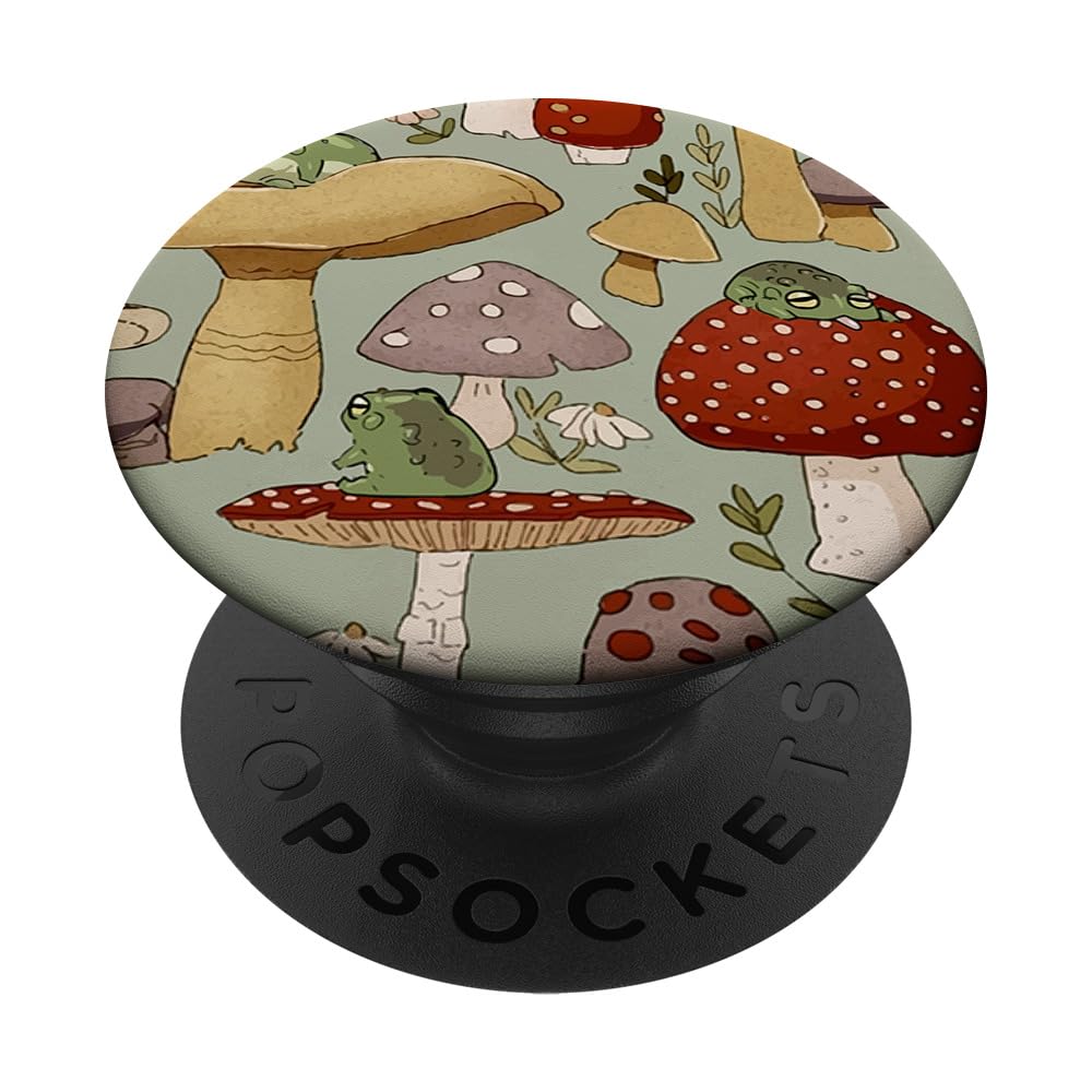 Cute Cottagecore Frog and Mushroom Vintage PopSockets Adhesive PopGrip