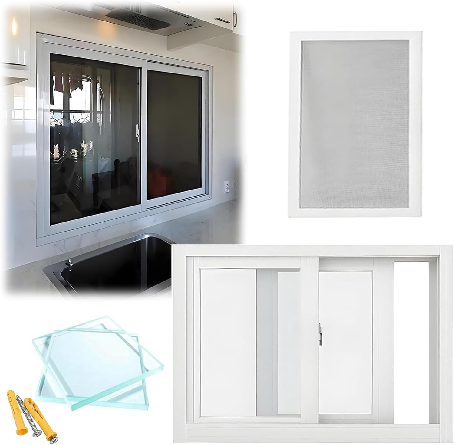 Aluminum Sliding Window with Tempered Glass and Fiberglass Screen Mobile Home Replacement Windows for Basement Bathroom Chicken Includes Expansion Screws(31X10IN)
