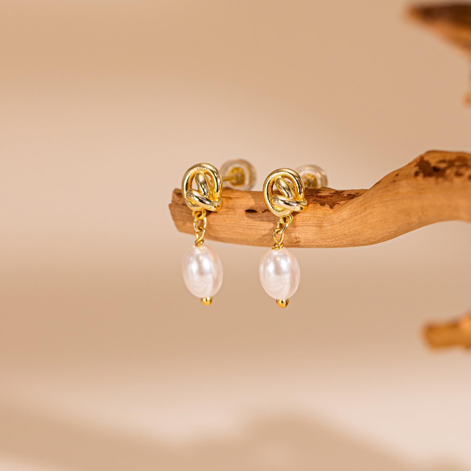 Pearl Earrings: 14k Gold-plated Dainty Pearl Drop Dangle Huggie Hoop Earrings for Women - Image 5