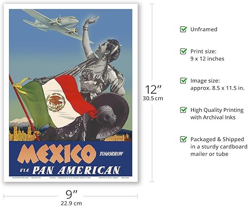 Miniatura 8 de MéxicoMañanaVia Pan American Airways (paa)Bandera de MexicoVintage Airline Travel Poster by Paul George Lawler c.1940Master Art Print, 12" x 18"