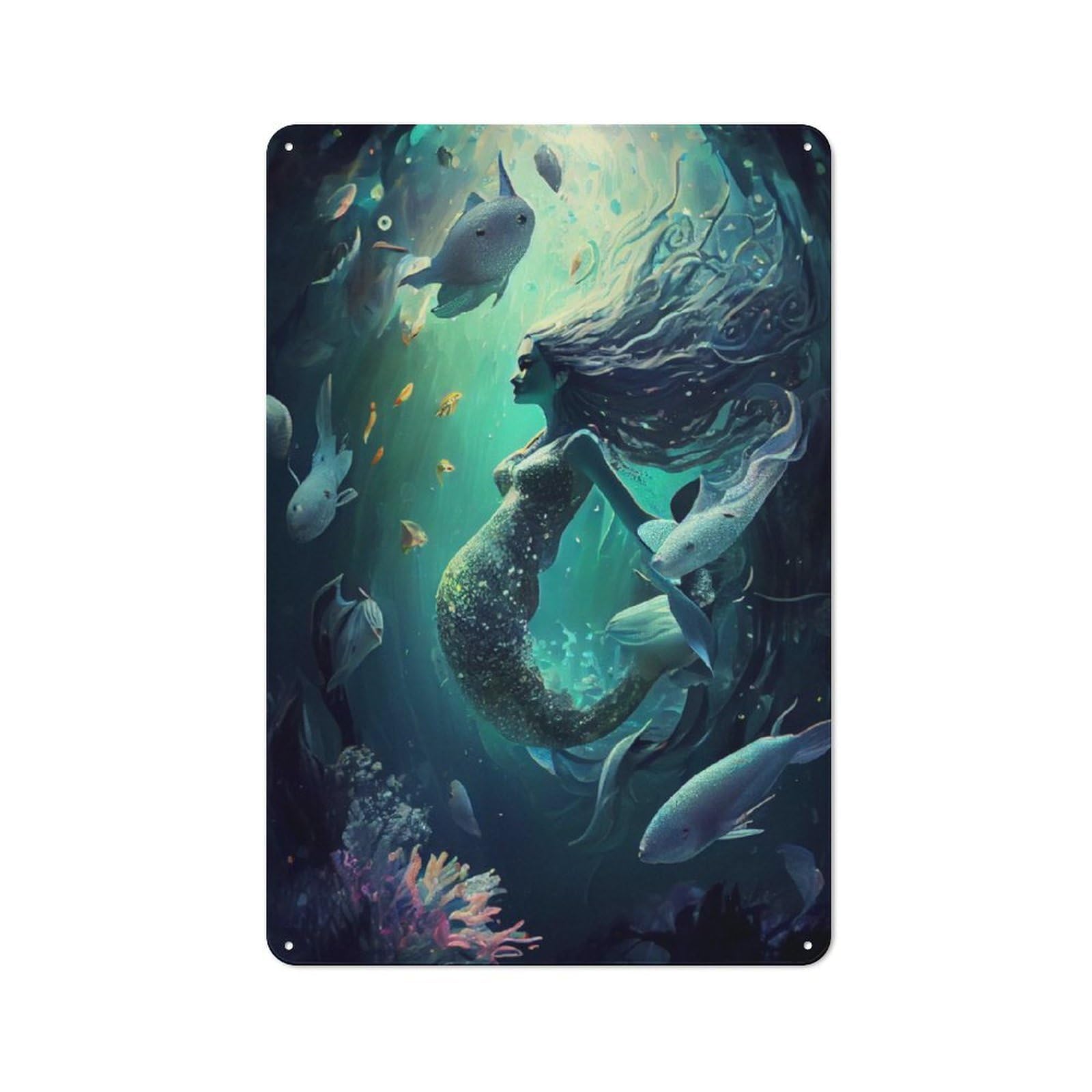 Junmoney Mermaid Underwater For Garden Room Or Summerhouse, Rustic Tin Sign 30X20cm, Tin Sign Wall Decor For Garden Rooms And Summerhouses