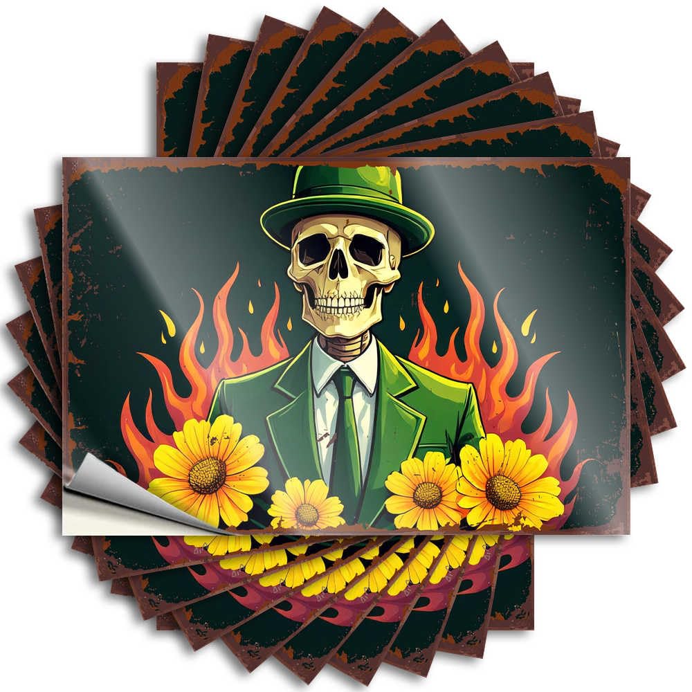 Decals Cool Decor Peel and Stick - Happy Halloween Spooky Halloween Skulls Door Metal Waterproof Vinyl for Absorbing(6X9CM)