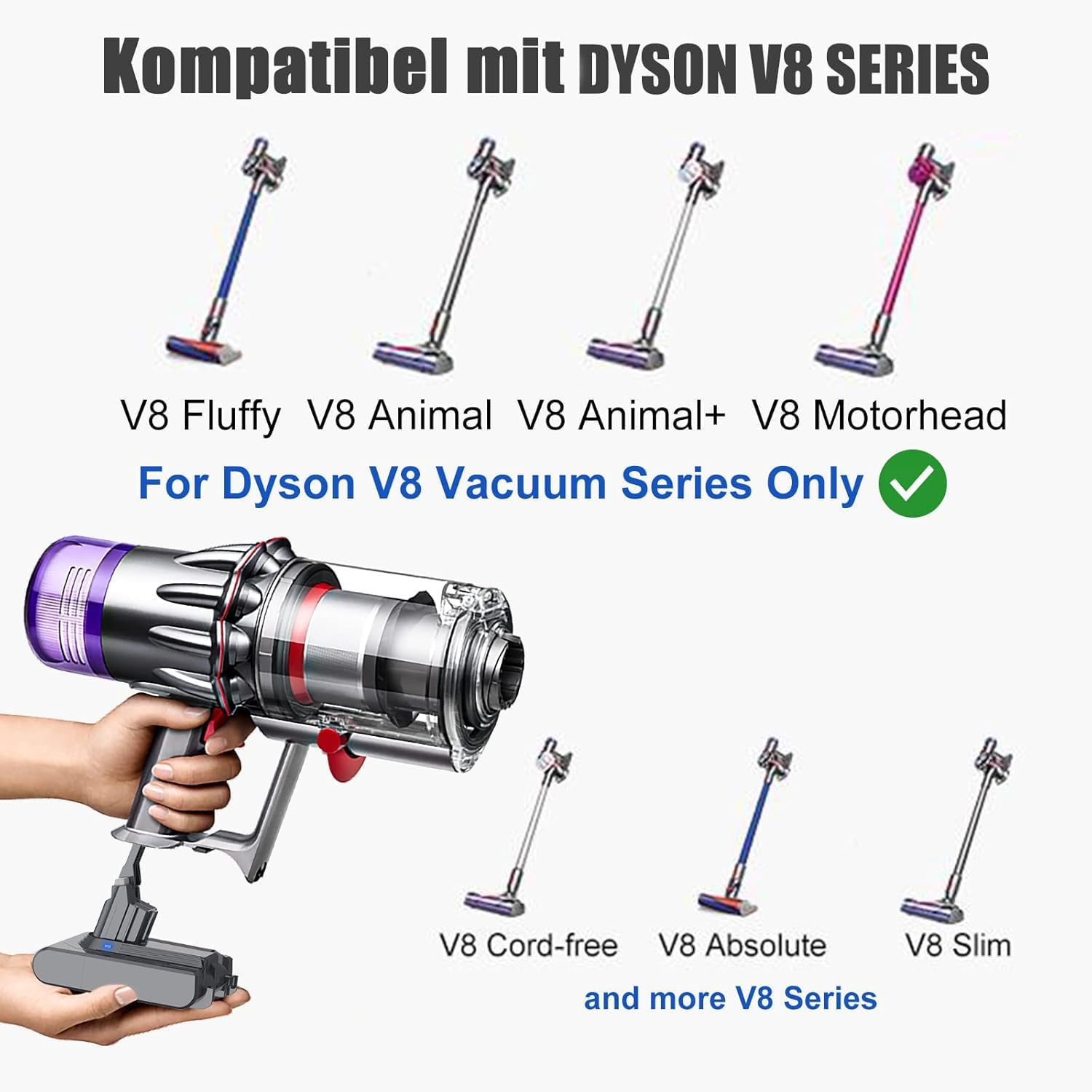 8000mAh V8 Ersatzakku für Dyson V8 Akku Li-Ionen Batterie für Dyson Animal Absolute Fluffy Motorhead Vakuum Handstaubsauger 215681 967834 05