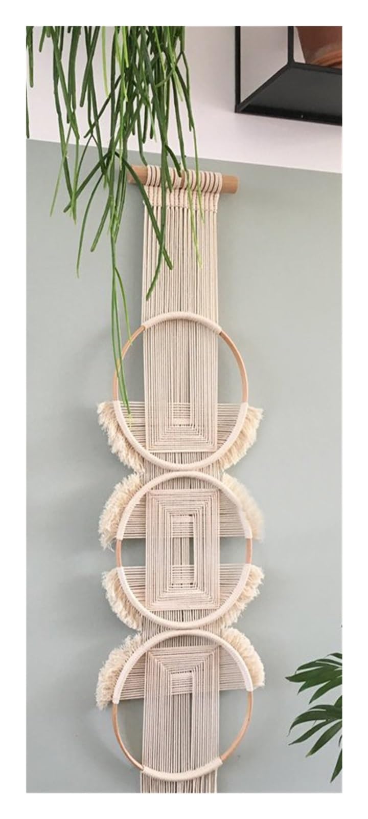 BDFJEDS Tapestry Wall Hanging 20x30x180cm Wooden Round Wall Decoration Macrame Hanging Tapestry For Room(Color1)