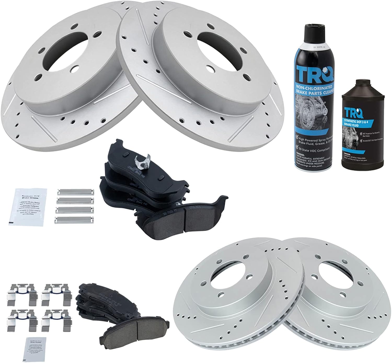 TRQ Front and Rear Performance Brake Pad & Rotor Kit Brake Chemical Kit Brake Pads Brake Rotors Set Ceramic Premium G-Coated Compatible with 2002-2005 Ford Explorer Mercury Mountaineer