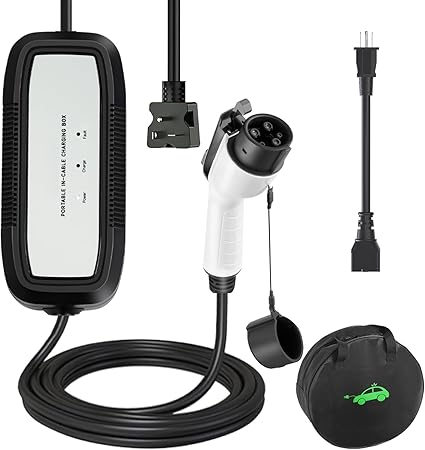 EV Charger, 16Amp 110V/240V Portable Level 1 Level 2 Electric Vehicle Charging Station with NEMA 6-20 Plug & NEMA 5-15 Adapter for J1772 Electric Cars