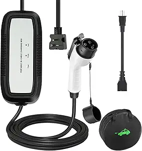 EV Charger, 16Amp 110V/240V Portable Level 1 Level 2 Electric Vehicle Charging Station with NEMA 6-20 Plug & NEMA 5-15 Adapter for J1772 Electric Cars