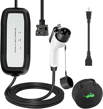EV Charger, 16Amp 110V/240V Portable Level 1 Level 2 Electric Vehicle Charging Station with NEMA 6-20 Plug & NEMA 5-15 Adapter for J1772 Electric Cars