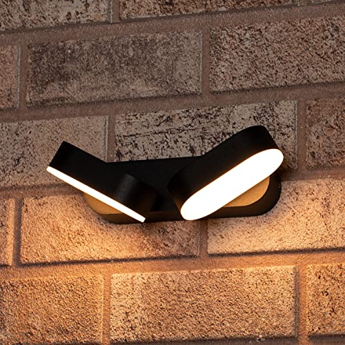 Proventa Aplique LED pared exterior 13W 570 lm IP54. Aluminio. 2 Focos giratorios 340°. Luz blanca cálida 2.700K. Color negro