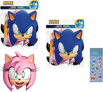 Unique Sonic Birthday Party Supplies Bundle includes 16 Party Paper Masks