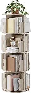 GarveeHome 4 Tier Rotating Bookshelf Tower, Spinning Corner Bookshelf for Small Spaces, Revolving 360° Bookcase Storage Rack Tower, Vertical Rotate Turning Spiral Wood Book Shelf Organizer, Natural