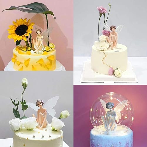 Miniatura 5 de Fairy Garden Houses - Decoración para tartas de cumpleaños, boda, juego de 5 – Hada, flor, bola hueca dorada, luz LED y base de muñeca segura para